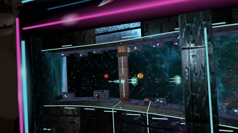 The whole cabinet seen at an angle, the fight in progress inside and the surroundings in full view