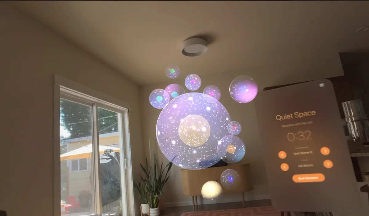 A single calm object floating in a Quiet Space environment