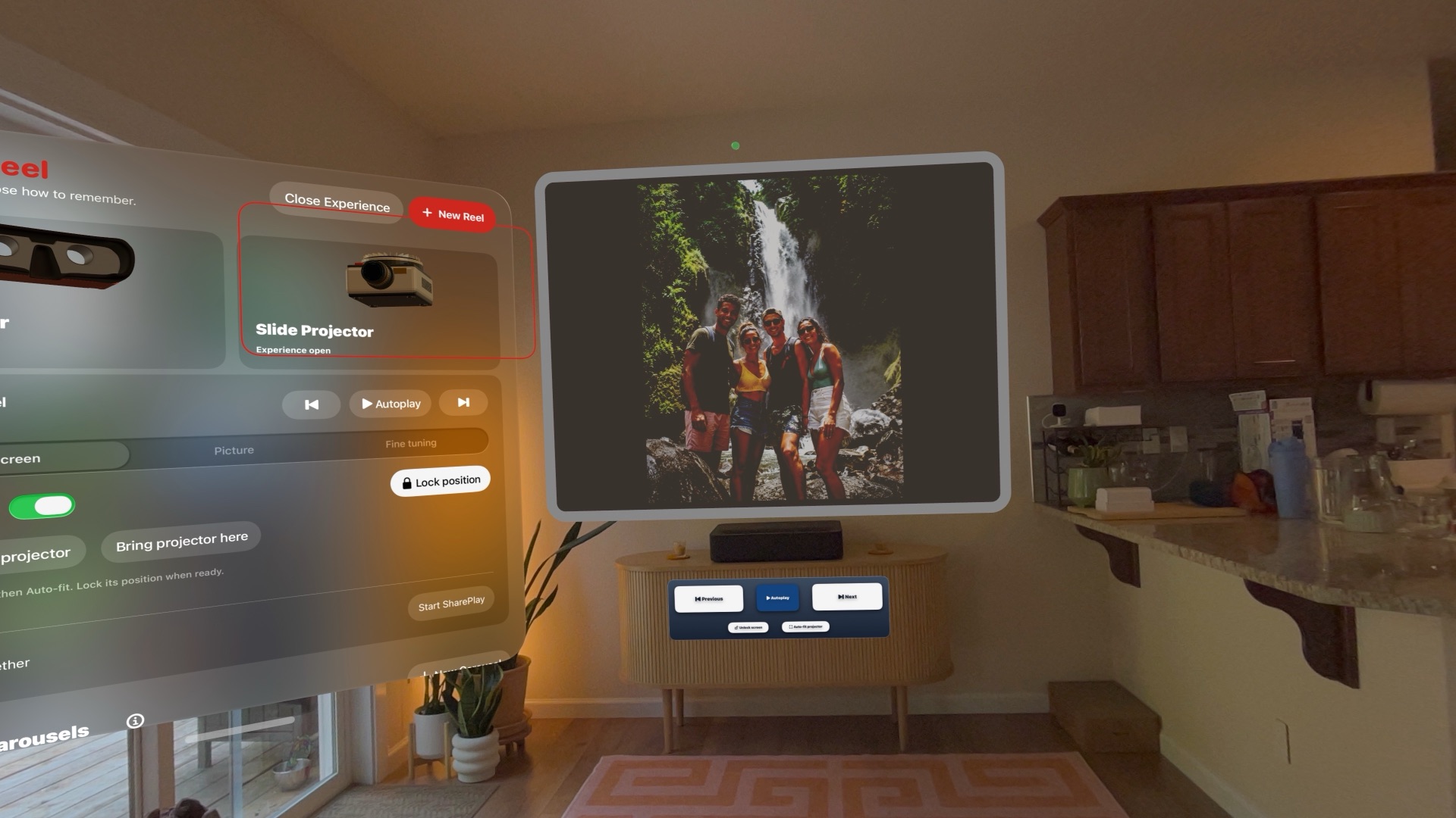 Spatial Reel projecting a family photograph onto a movable virtual screen