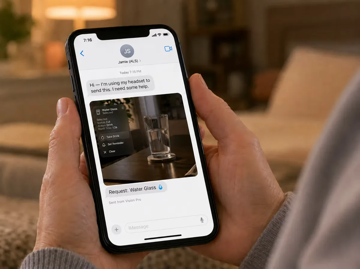 The Stare&Share caregiver companion app showing an incoming message on a caregiver's phone