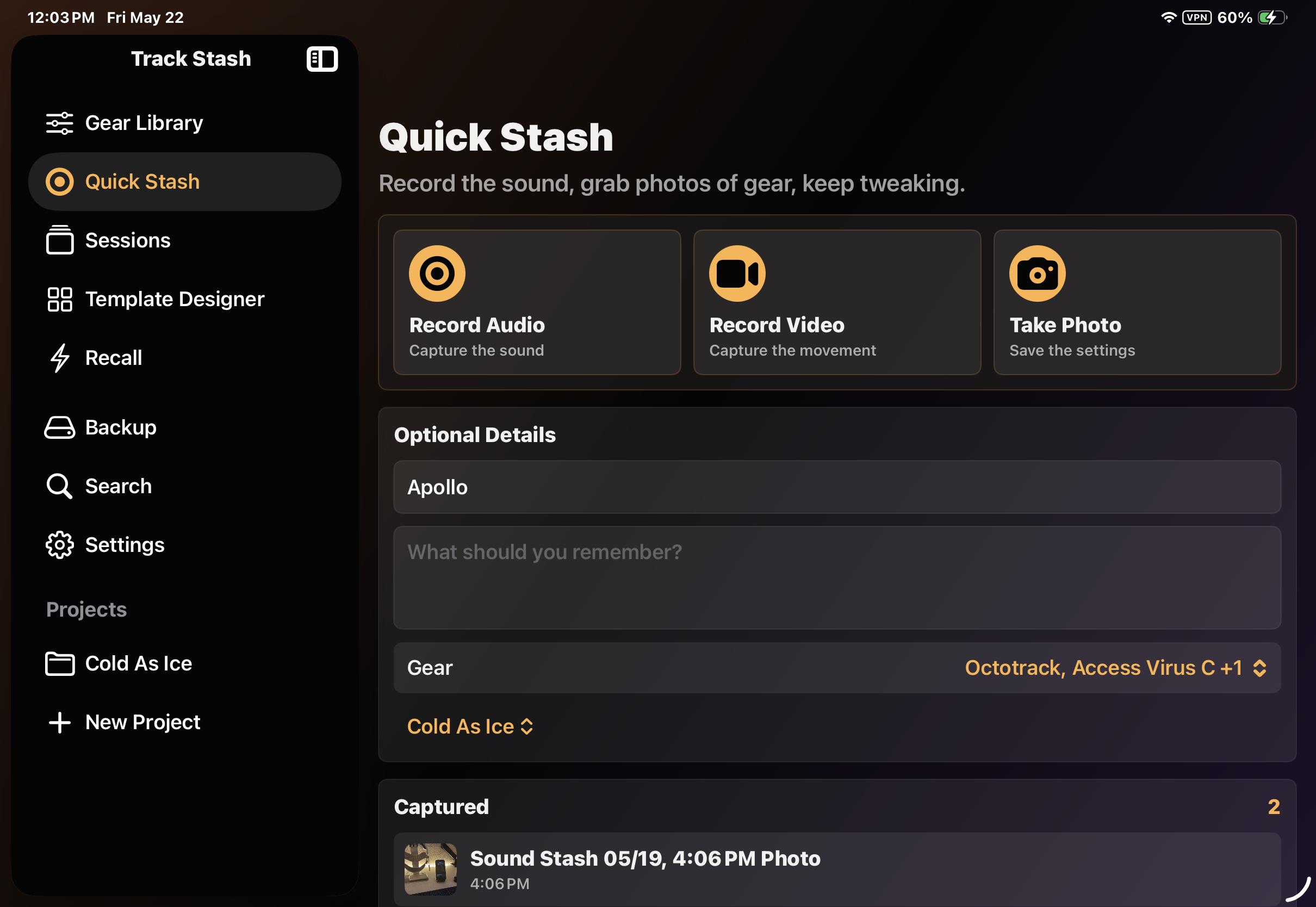 Track Stash Quick Capture