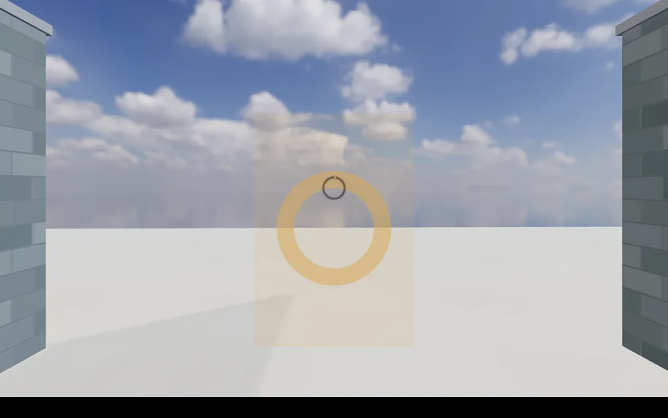 The Open Space safe room: enclosed walls opening onto a wide sky, with a gaze ring on the doorway