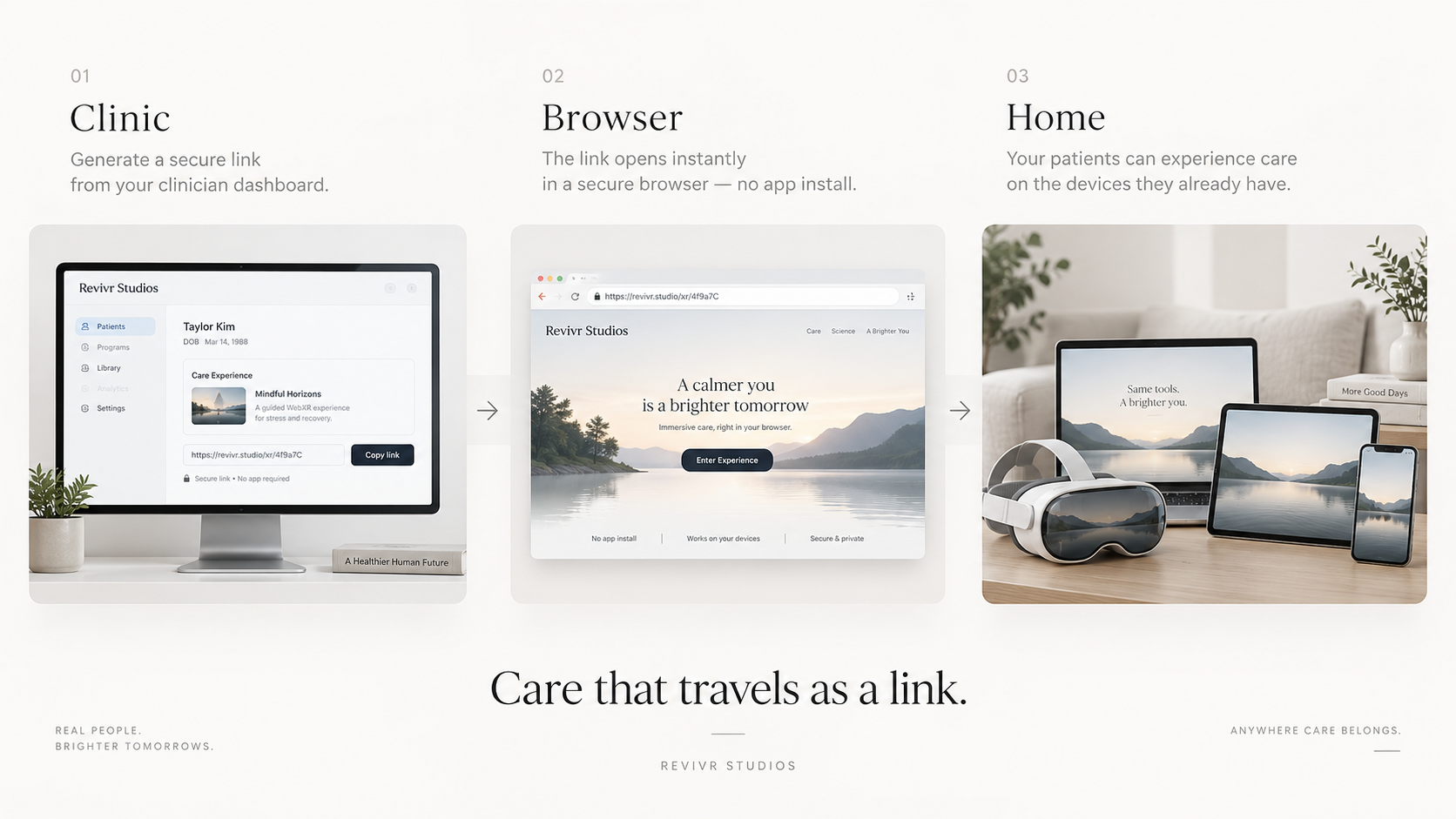 Concept illustration of a clinician sharing an experience through a browser for use at home.